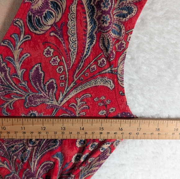 338-Ralph Lauren Floral Red Faux Wrap Dress - Picture 3 of 4